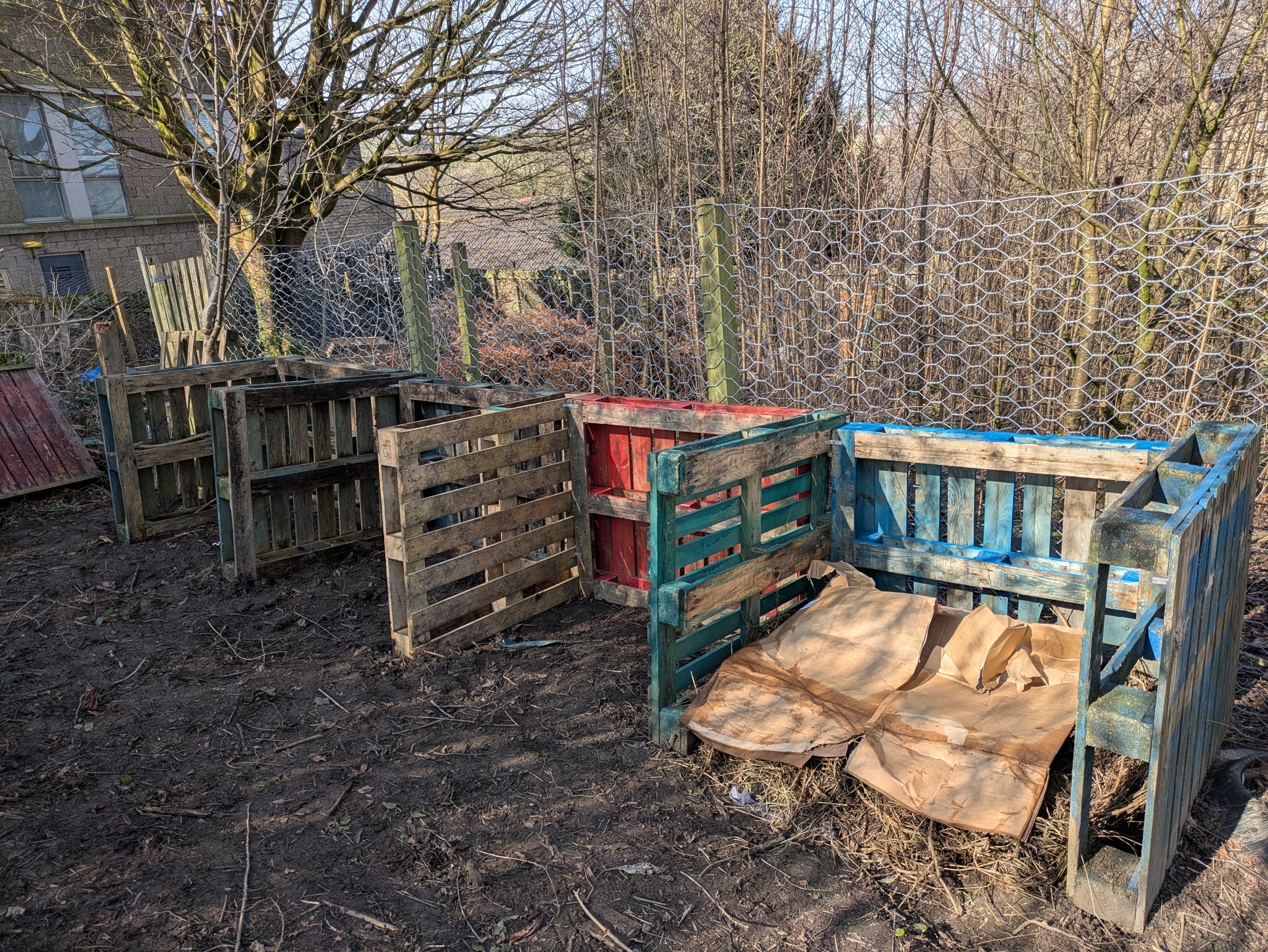 Compost bays in spring